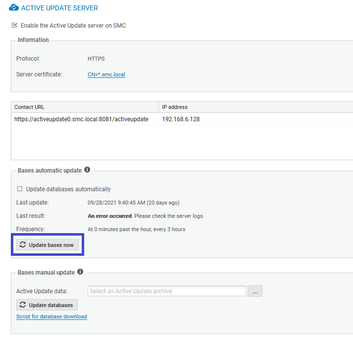 Update databases automatically button