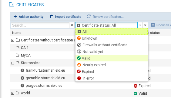 Certificate status: