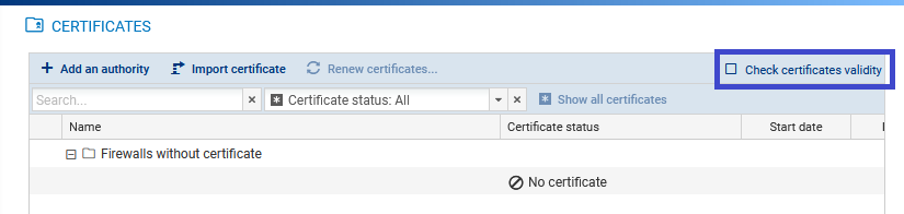 Checking certificate validity checkbox