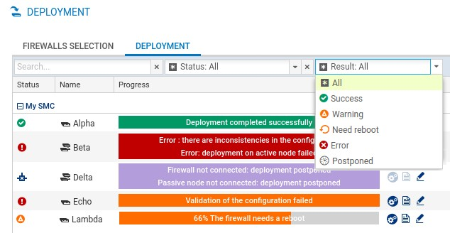 Configuration deployment screen