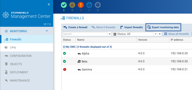 Exporting monitoring data button