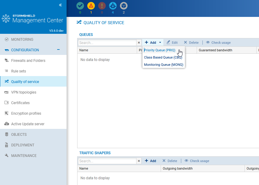 Quality of service tab