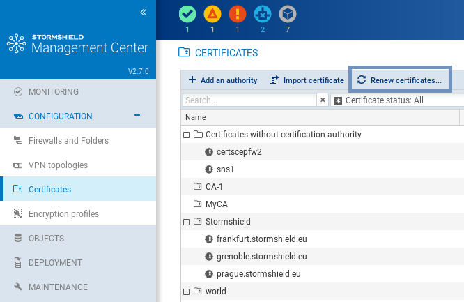 Renew SCEP certificates button