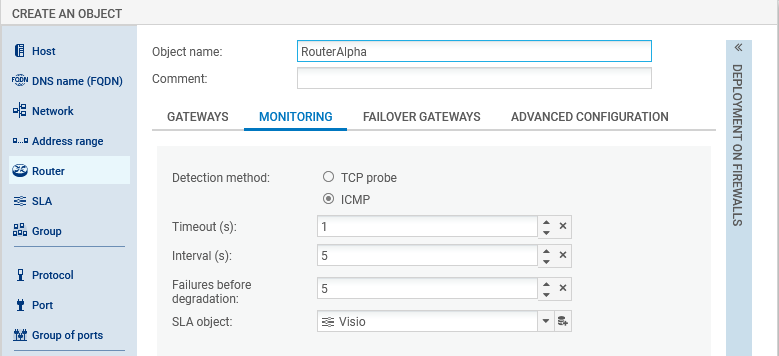 Monitoring tab in the router object