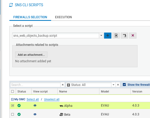 Firewalls selection screen
