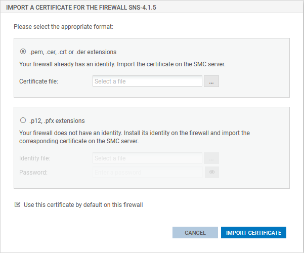 Fenêtre d'import de certificat