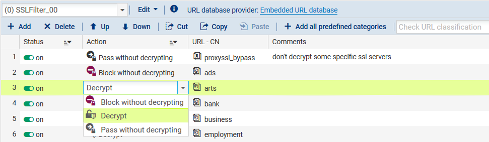 Example of SSL filtering