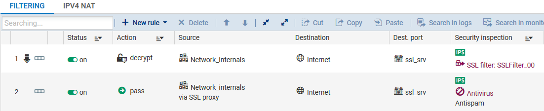 SSL filter rules with SSL traffic decryption 