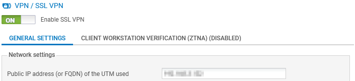 Screen showing SSL VPN activation on an SNS firewall in version 4