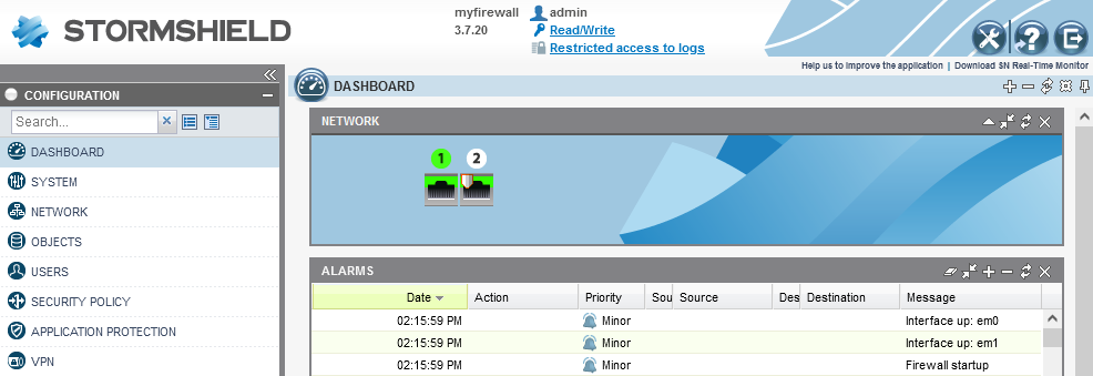 Administration interface of a firewall in version 3